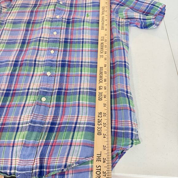 Ralph Lauren Men's 100% Linen Button Down Shirt Sz S Blue Plaid Short Sleeve - Picture 7 of 8